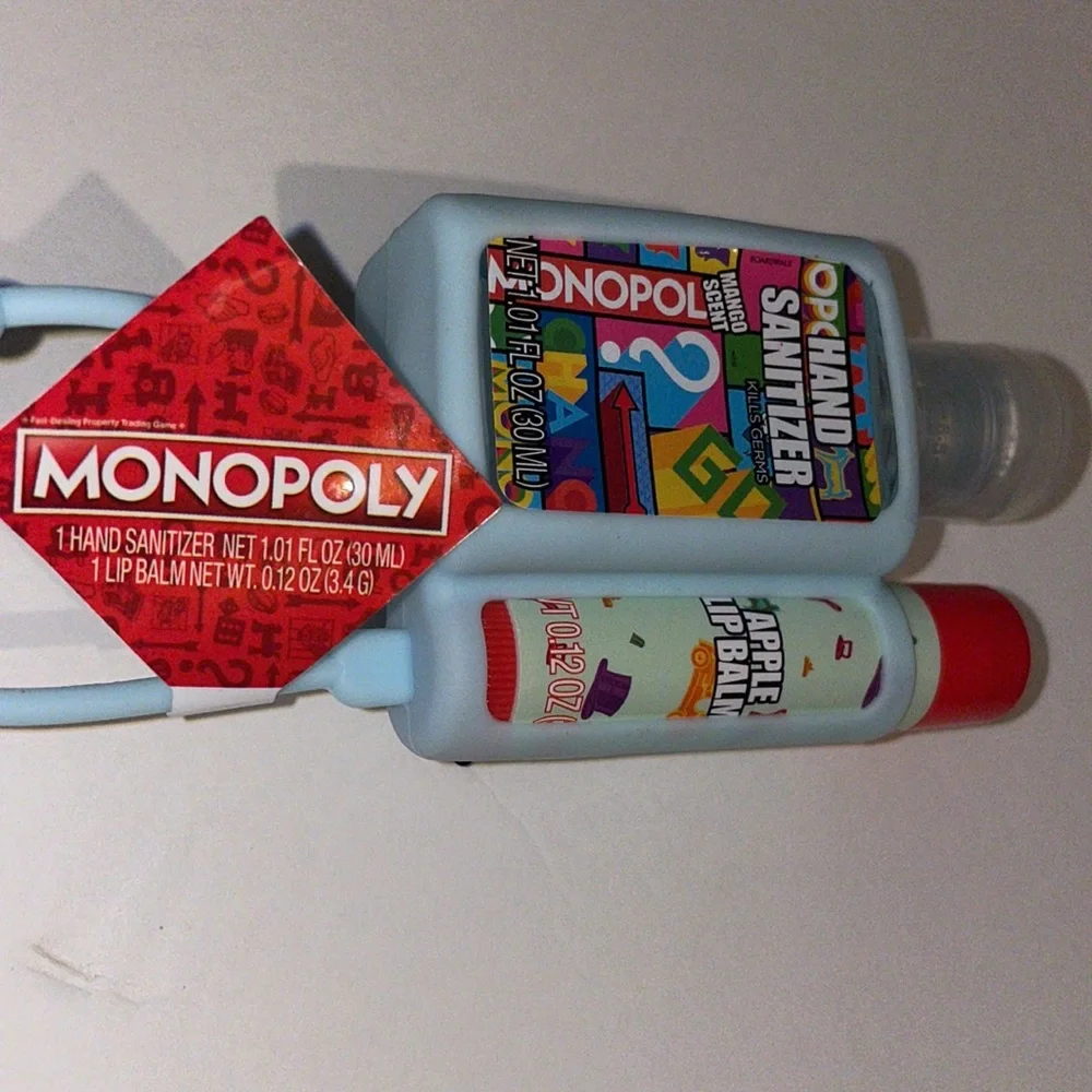 Monopoly carrying case with hand sanitizer and lip balm